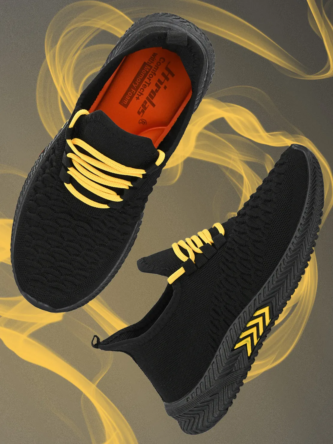 Hirolas® Men's Black Knitted Running/Walking/Gym Lace Up Sport Shoes (HRL2040BLK)