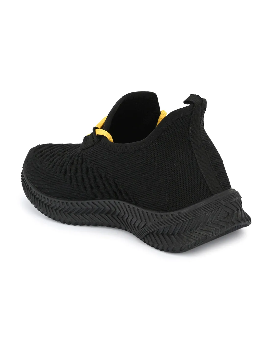 Hirolas® Men's Black Knitted Running/Walking/Gym Lace Up Sport Shoes (HRL2040BLK)