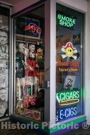 Historic Pictoric Photo - Smoke Shop Window in The Burlington Marketplace, a Blocks-Long Pedestrians-only Shopping and Entertainment Street in Downtown Burlington, Vermont 08in x 12in