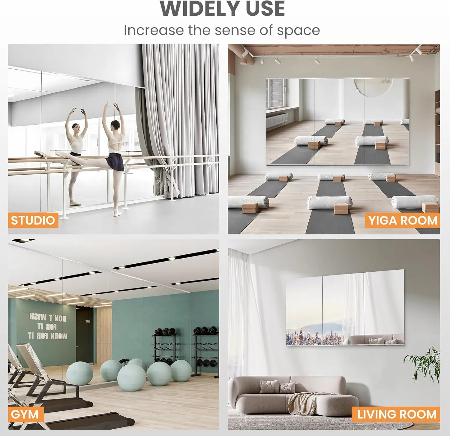 Home Gym Mirror, 65X30 Inch(Each)-2Pcs, Large Exercise Mirror, Frameless Full Body Mirror, Tempered Glass, Wall Mounted for Gym, Yoga, Bedroom, Dance Studio