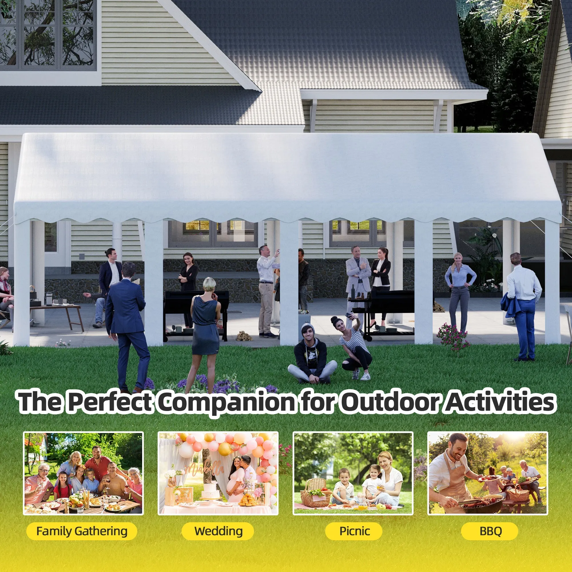 HOMREST 13x26 Ft Heavy Duty Party Tent Gazebo For Events Weddings BBQs Removable Sidewall Windows Storage Bags Included White
