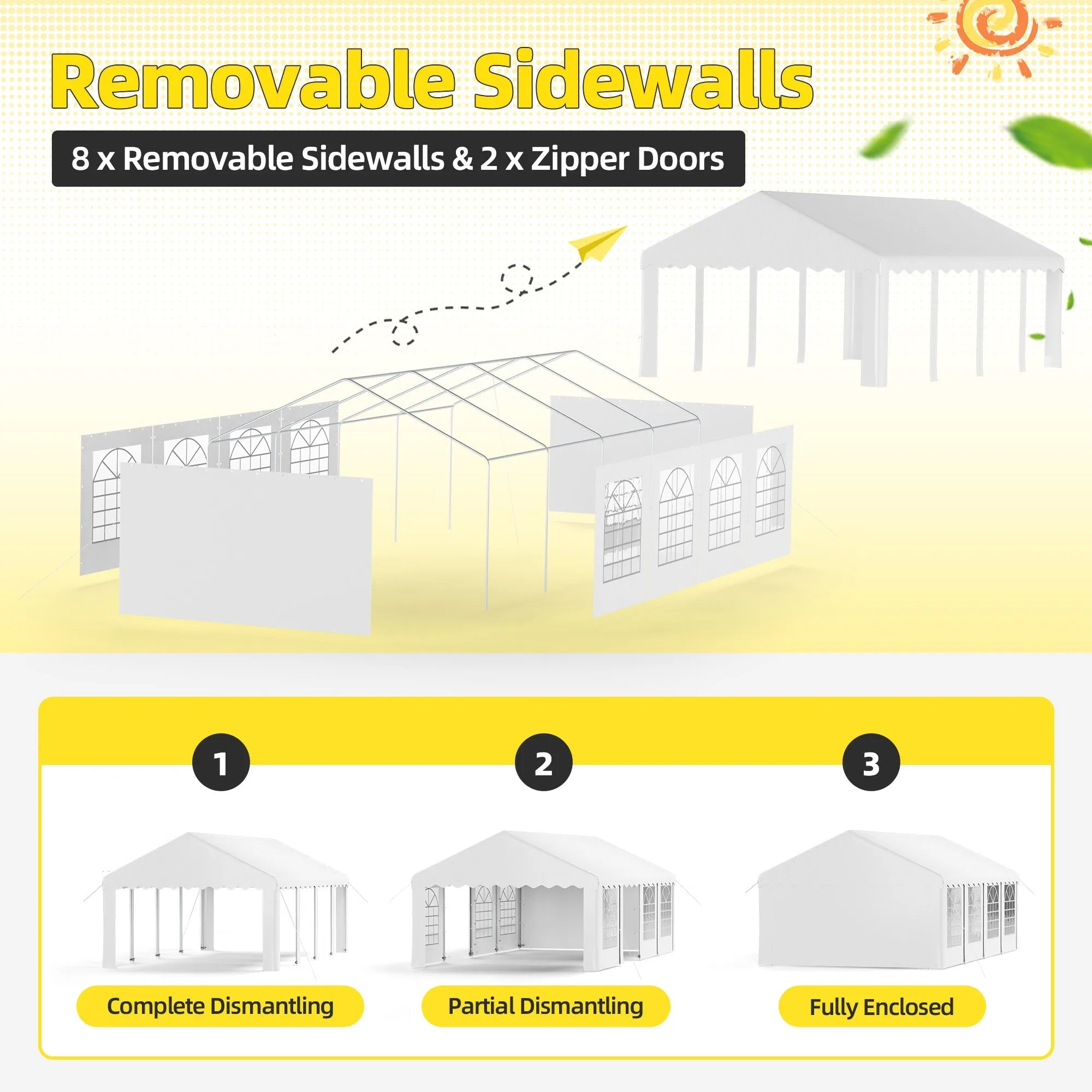 HOMREST 13x26 Ft Heavy Duty Party Tent Gazebo For Events Weddings BBQs Removable Sidewall Windows Storage Bags Included White