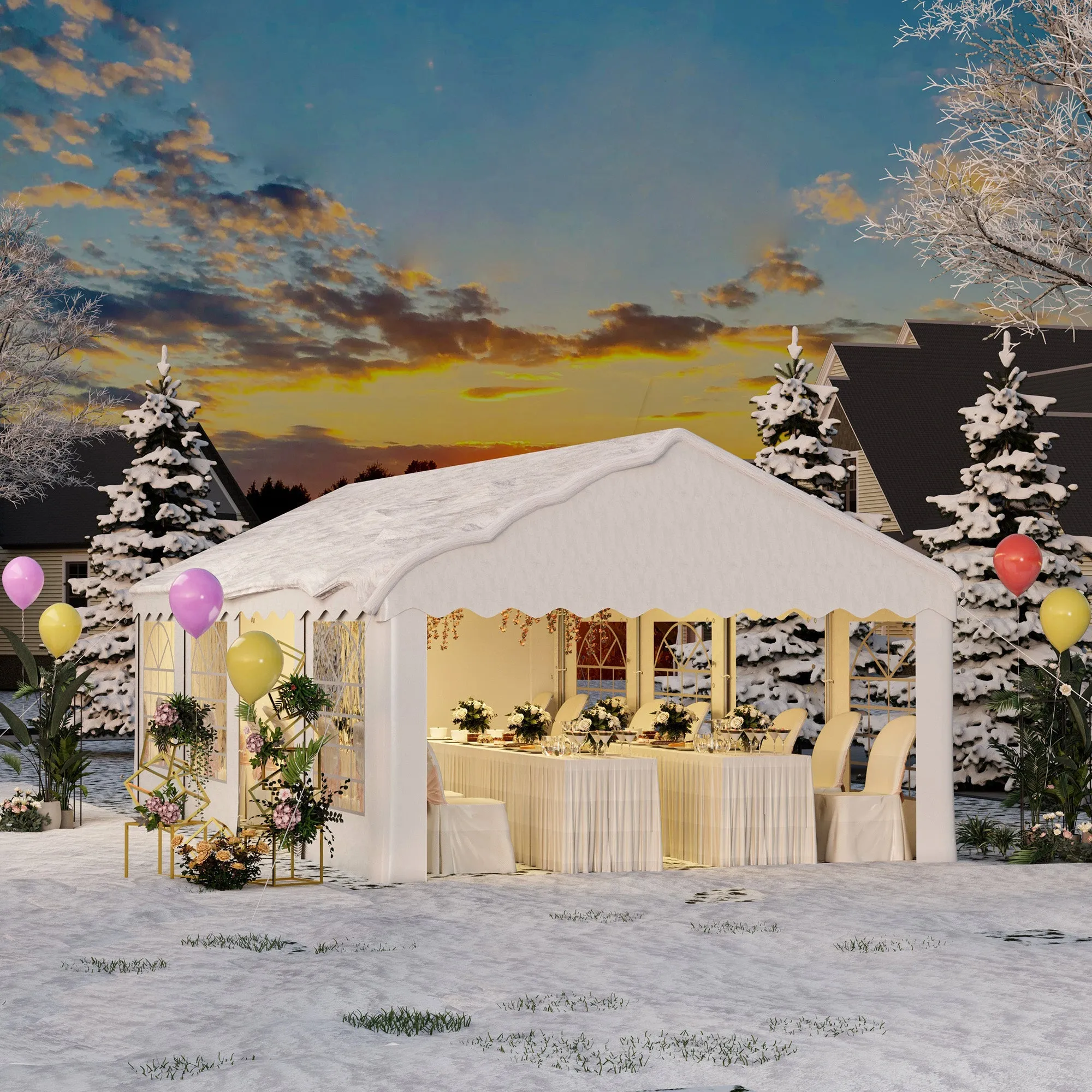 HOMREST 13x26 Ft Heavy Duty Party Tent Gazebo For Events Weddings BBQs Removable Sidewall Windows Storage Bags Included White