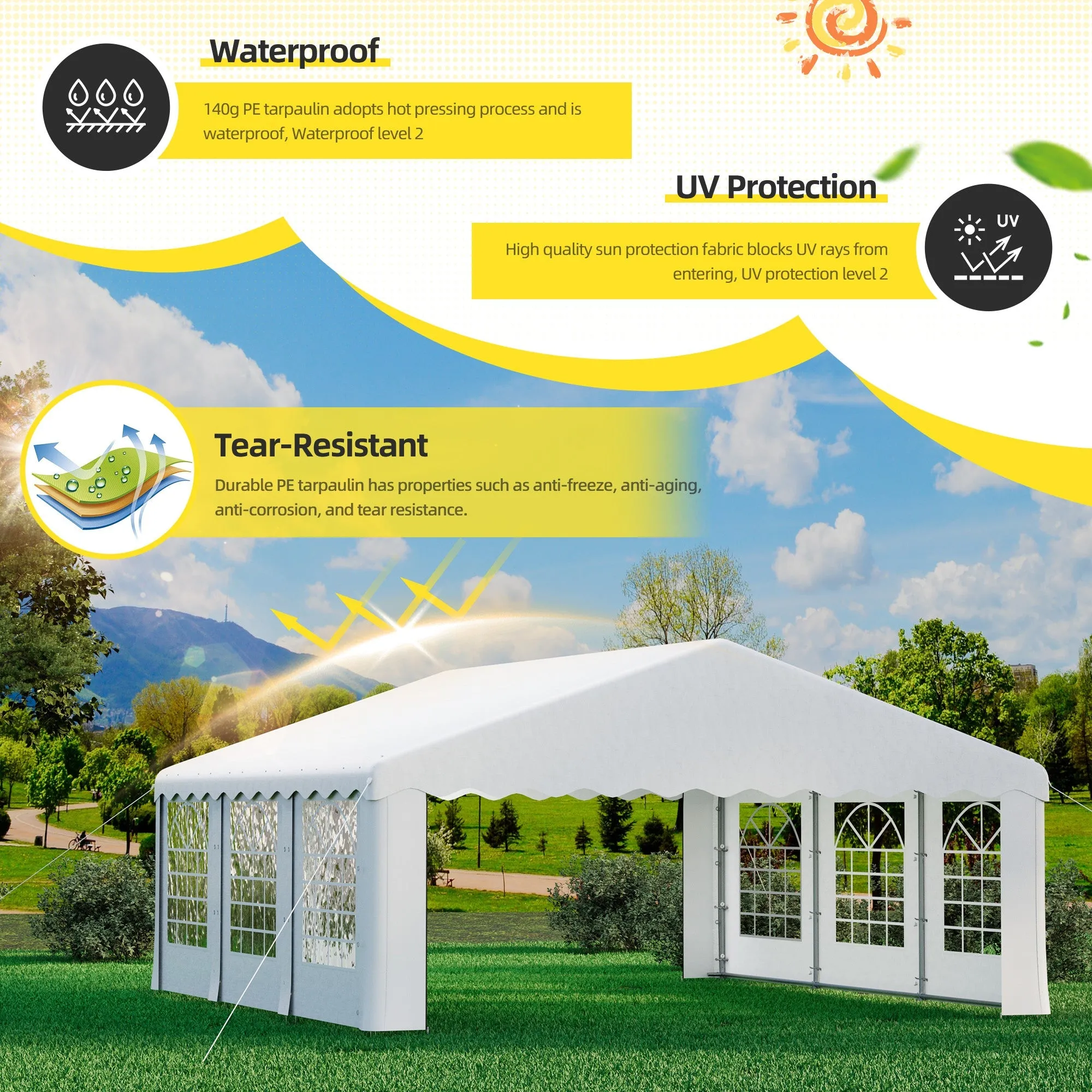 HOMREST 13x26 Ft Heavy Duty Party Tent Gazebo For Events Weddings BBQs Removable Sidewall Windows Storage Bags Included White