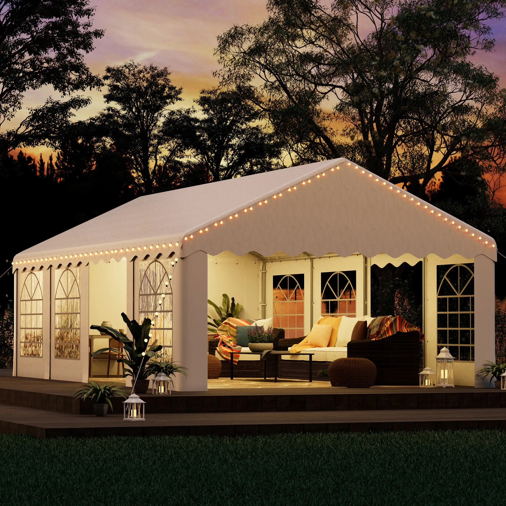 HOMREST 13x26 Ft Heavy Duty Party Tent Gazebo For Events Weddings BBQs Removable Sidewall Windows Storage Bags Included White
