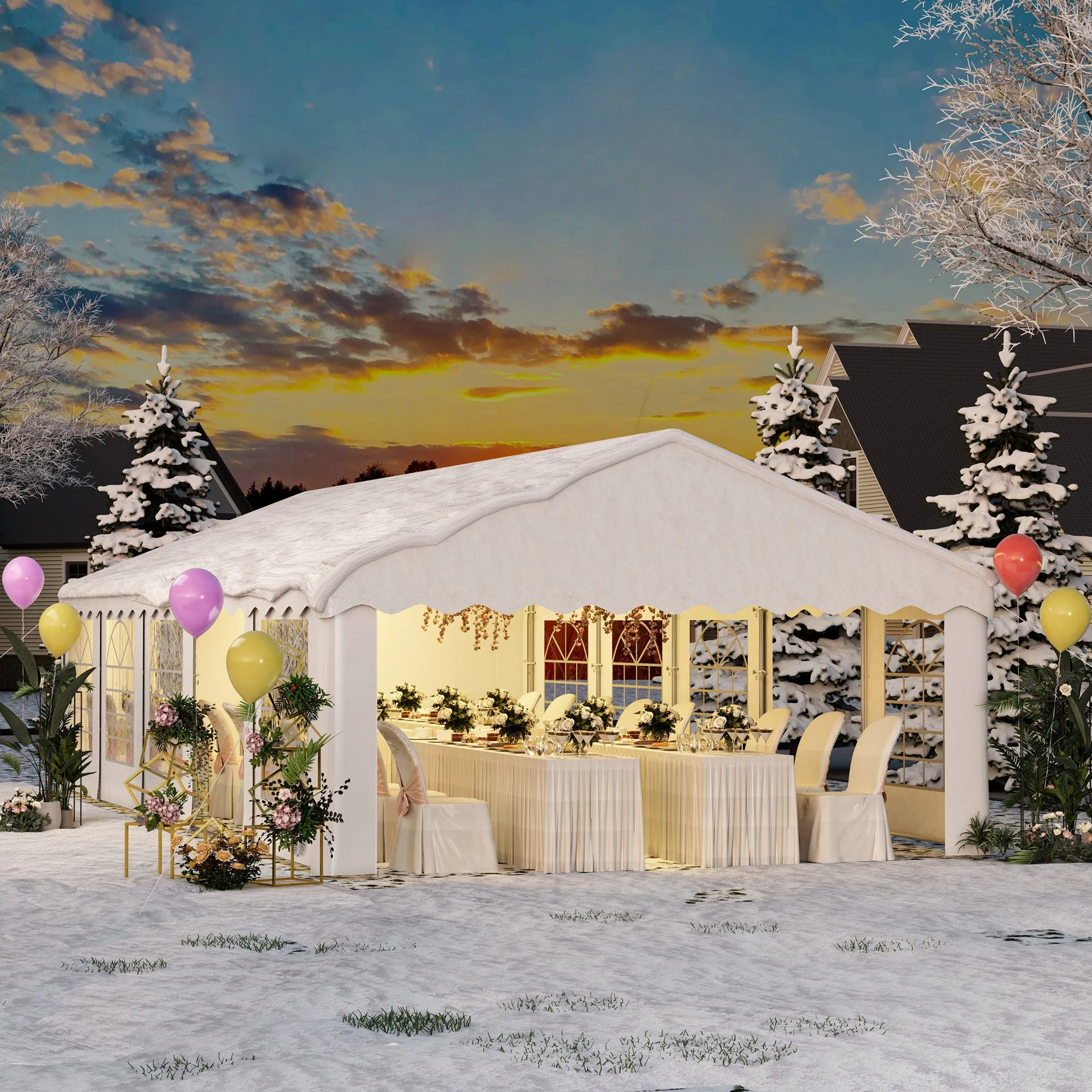 HOMREST 16x32 Ft Heavy Duty Party Tent Gazebo For Events Weddings BBQs Removable Sidewall Windows Storage Bags Included White