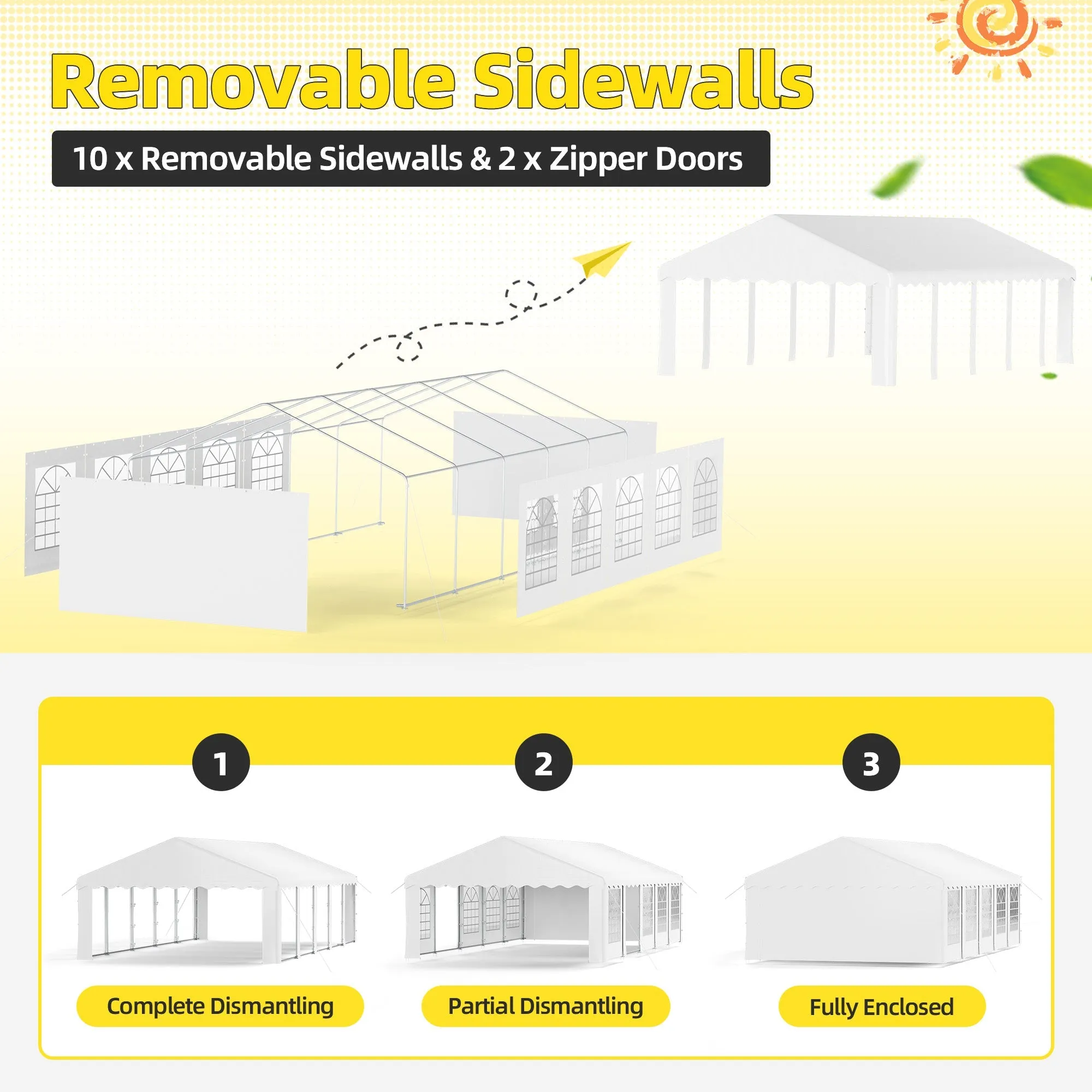 HOMREST 16x32 Ft Heavy Duty Party Tent Gazebo For Events Weddings BBQs Removable Sidewall Windows Storage Bags Included White