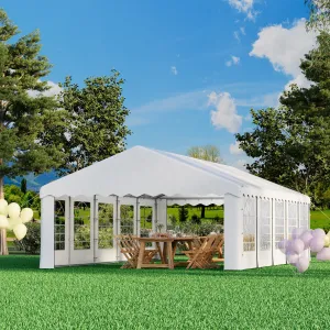 HOMREST 16x32 Ft Heavy Duty Party Tent Gazebo For Events Weddings BBQs Removable Sidewall Windows Storage Bags Included White