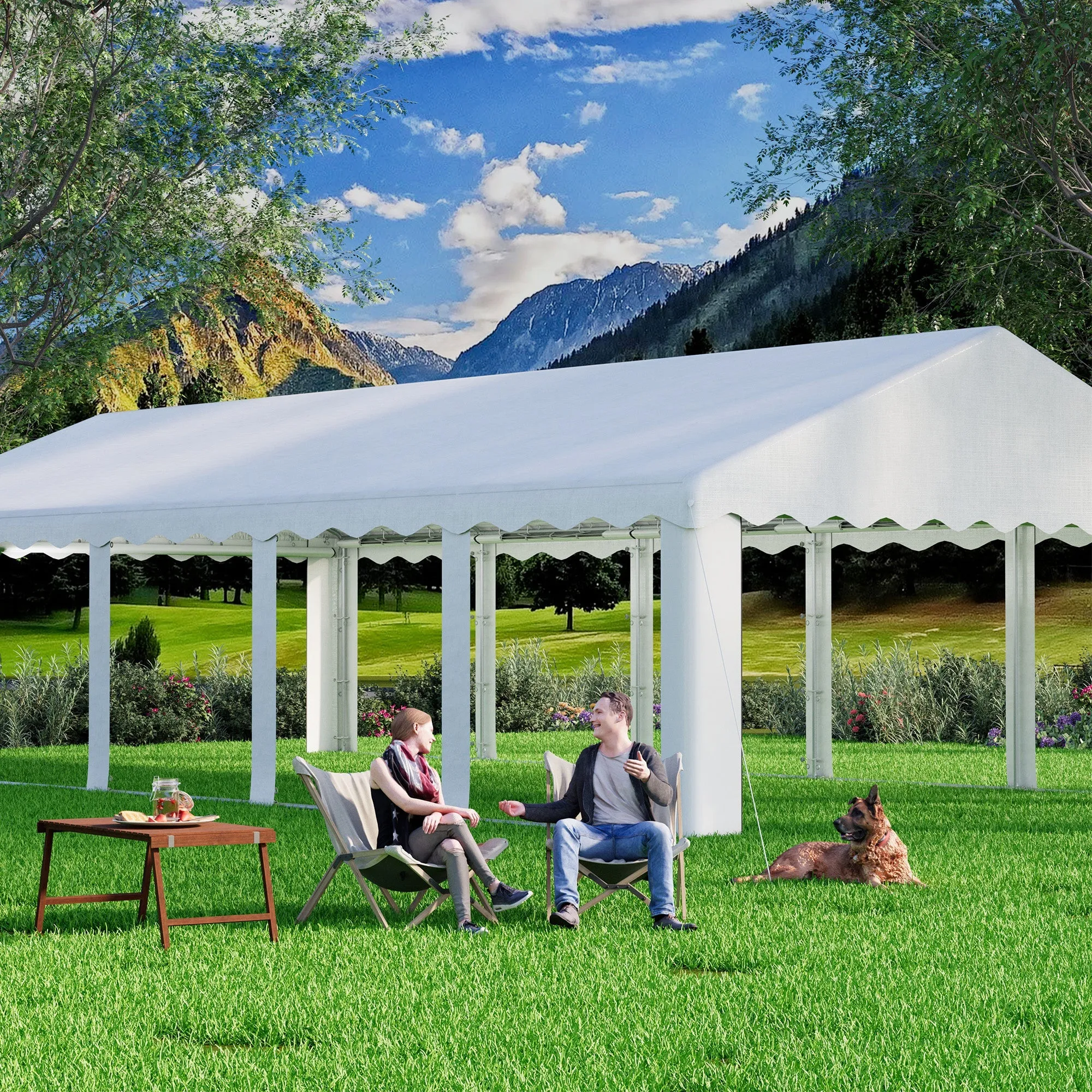 HOMREST 16x32 Ft Heavy Duty Party Tent Gazebo For Events Weddings BBQs Removable Sidewall Windows Storage Bags Included White