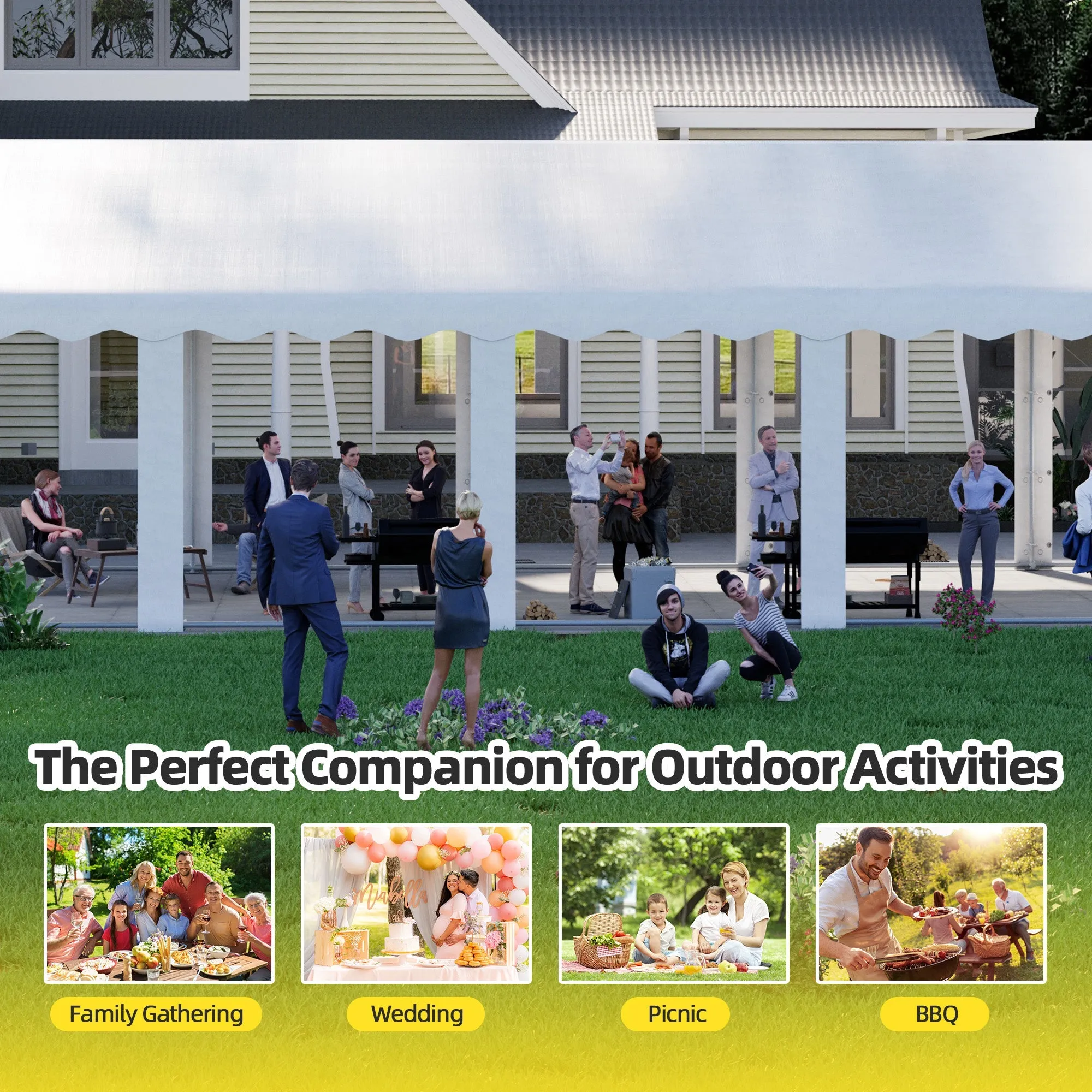 HOMREST 16x32 Ft Heavy Duty Party Tent Gazebo For Events Weddings BBQs Removable Sidewall Windows Storage Bags Included White