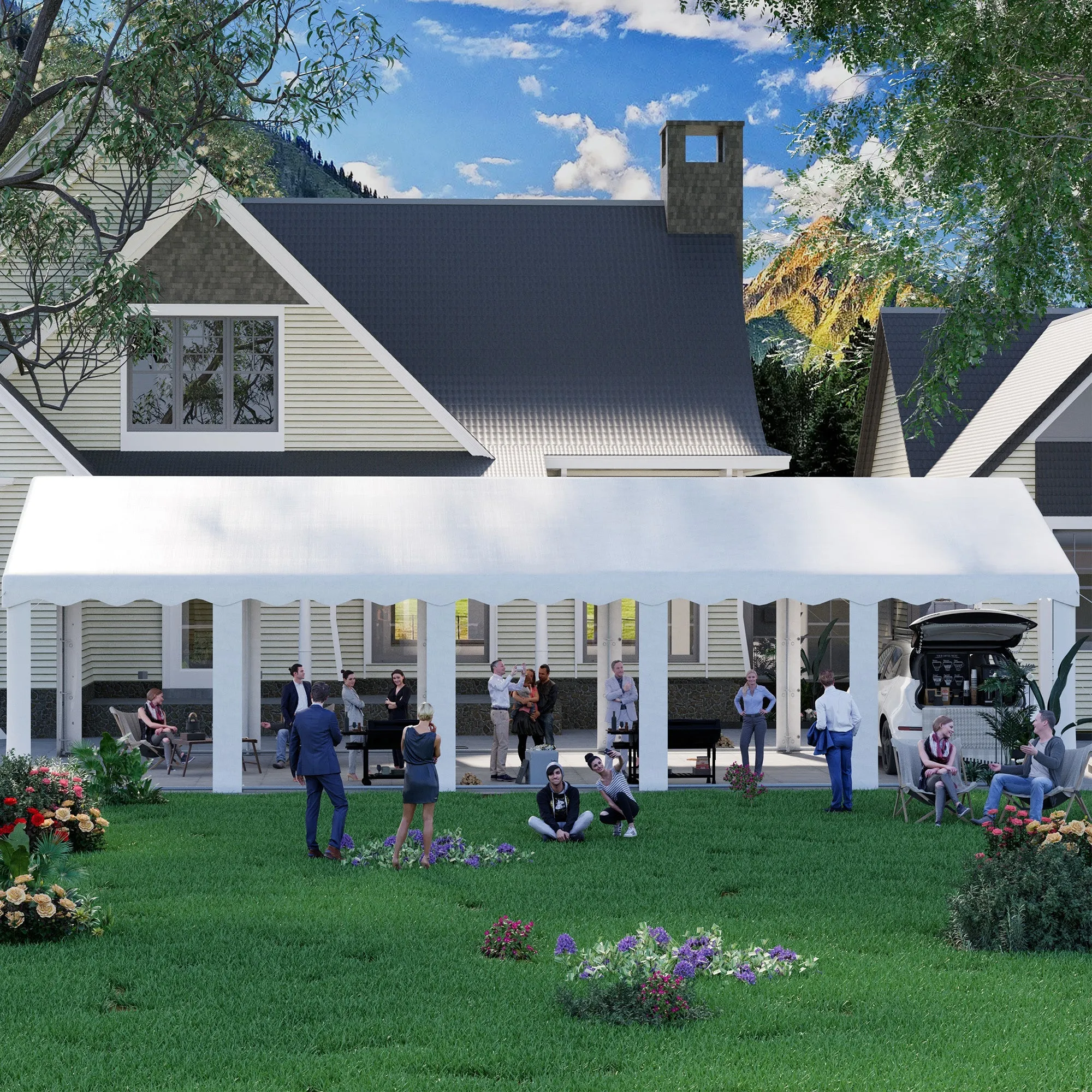 HOMREST 16x32 Ft Heavy Duty Party Tent Gazebo For Events Weddings BBQs Removable Sidewall Windows Storage Bags Included White