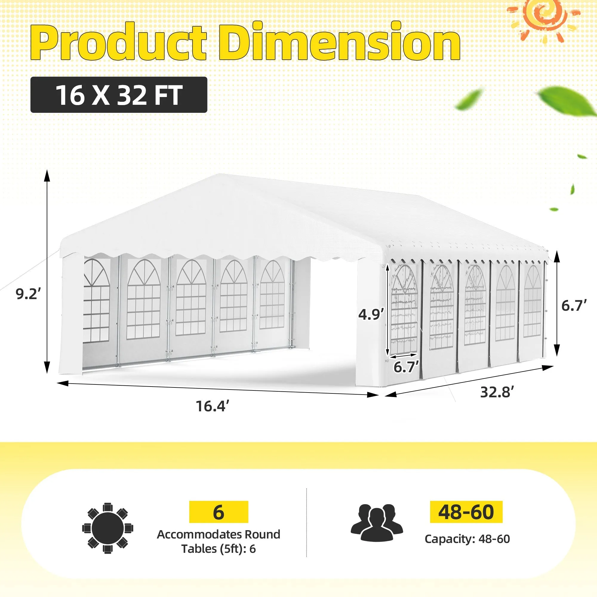 HOMREST 16x32 Ft Heavy Duty Party Tent Gazebo For Events Weddings BBQs Removable Sidewall Windows Storage Bags Included White
