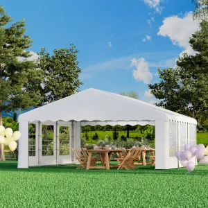 HOMREST 20x20 Ft Heavy Duty Party Tent Gazebo For Events Weddings BBQs Removable Sidewall Windows Storage Bags Included White
