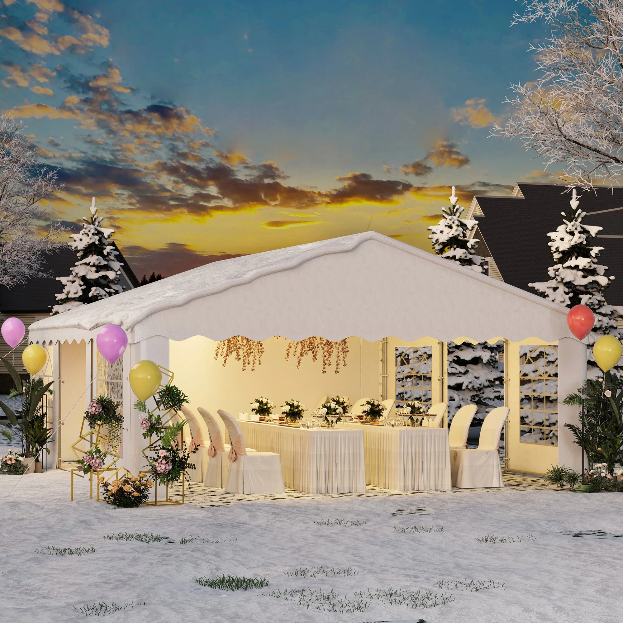 HOMREST 20x20 Ft Heavy Duty Party Tent Gazebo For Events Weddings BBQs Removable Sidewall Windows Storage Bags Included White
