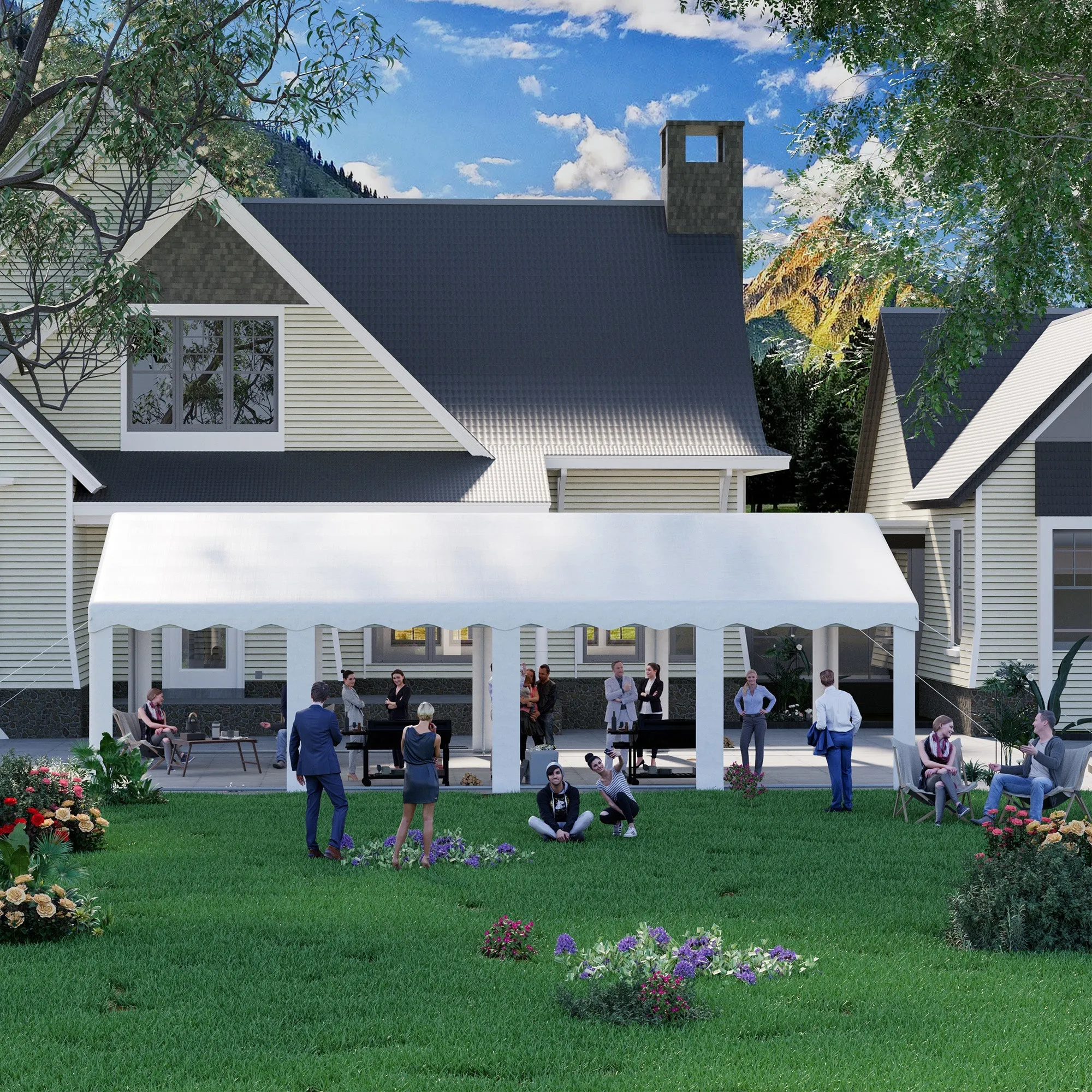 HOMREST 20x30 Ft Heavy Duty Party Tent Gazebo For Events Weddings BBQs Removable Sidewall Windows Storage Bags Included White