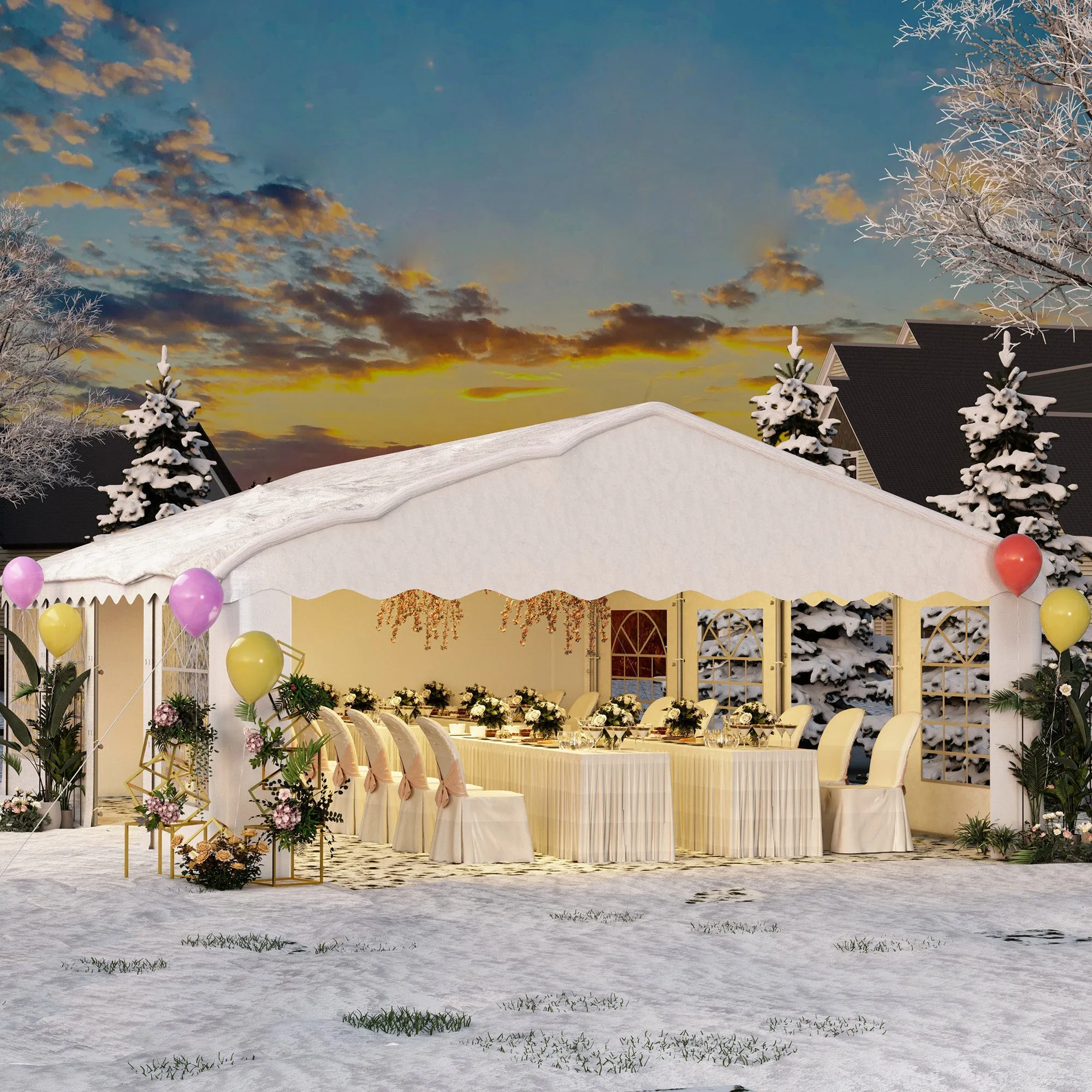 HOMREST 20x30 Ft Heavy Duty Party Tent Gazebo For Events Weddings BBQs Removable Sidewall Windows Storage Bags Included White