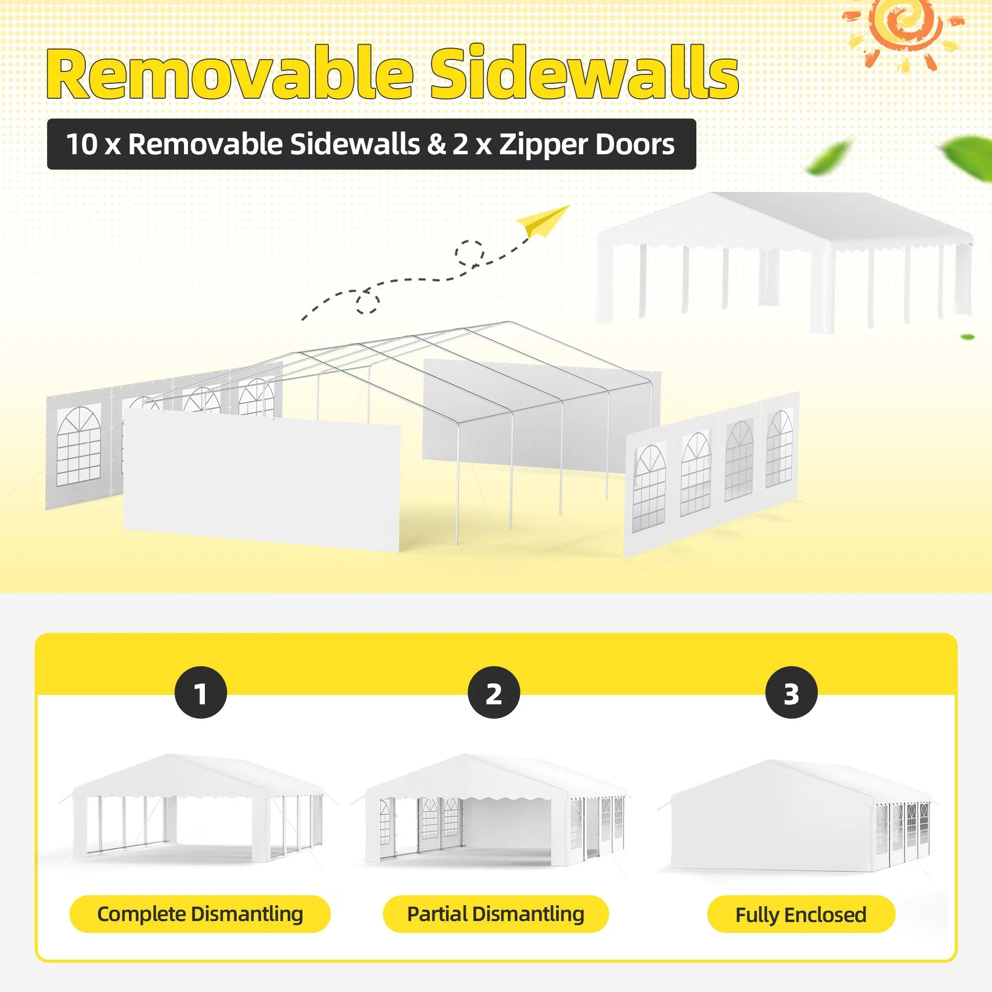 HOMREST 20x30 Ft Heavy Duty Party Tent Gazebo For Events Weddings BBQs Removable Sidewall Windows Storage Bags Included White