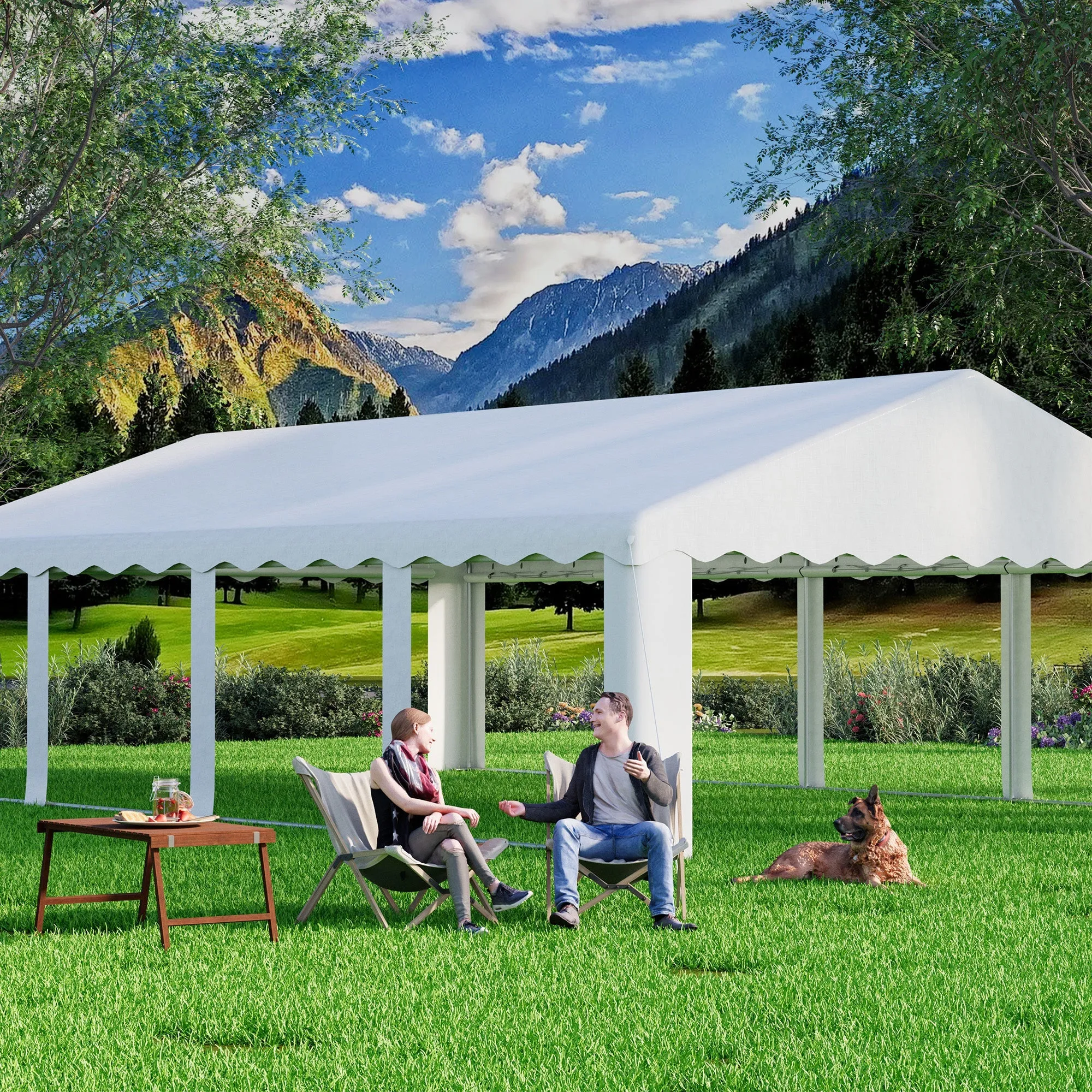 HOMREST 20x30 Ft Heavy Duty Party Tent Gazebo For Events Weddings BBQs Removable Sidewall Windows Storage Bags Included White