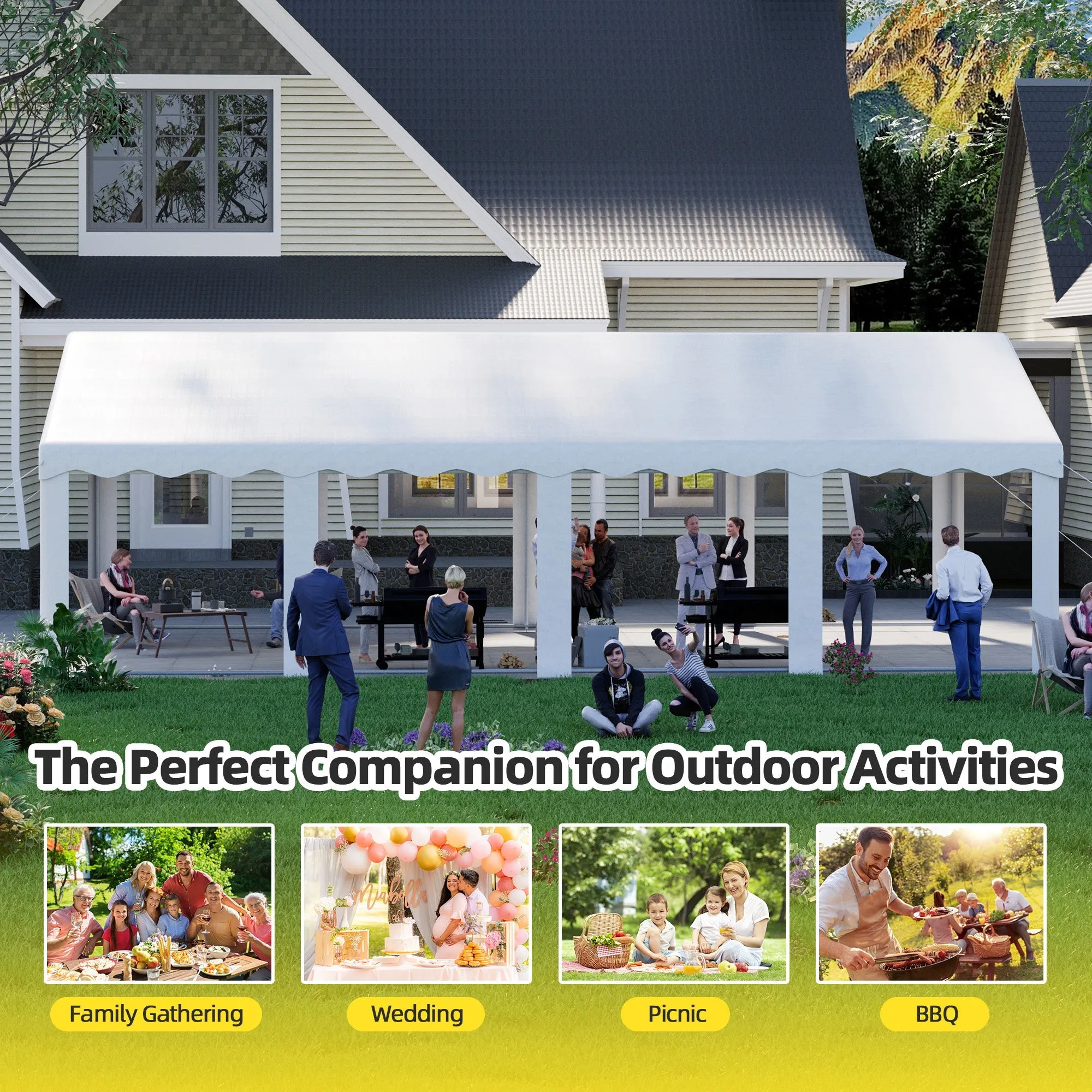 HOMREST 20x30 Ft Heavy Duty Party Tent Gazebo For Events Weddings BBQs Removable Sidewall Windows Storage Bags Included White
