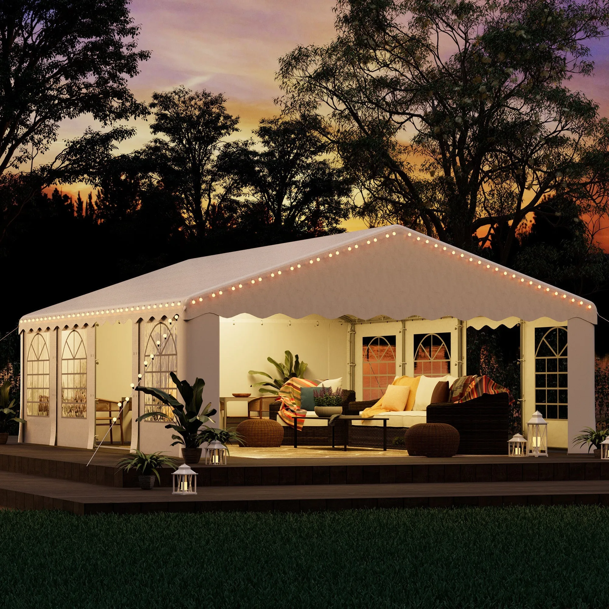 HOMREST 20x30 Ft Heavy Duty Party Tent Gazebo For Events Weddings BBQs Removable Sidewall Windows Storage Bags Included White