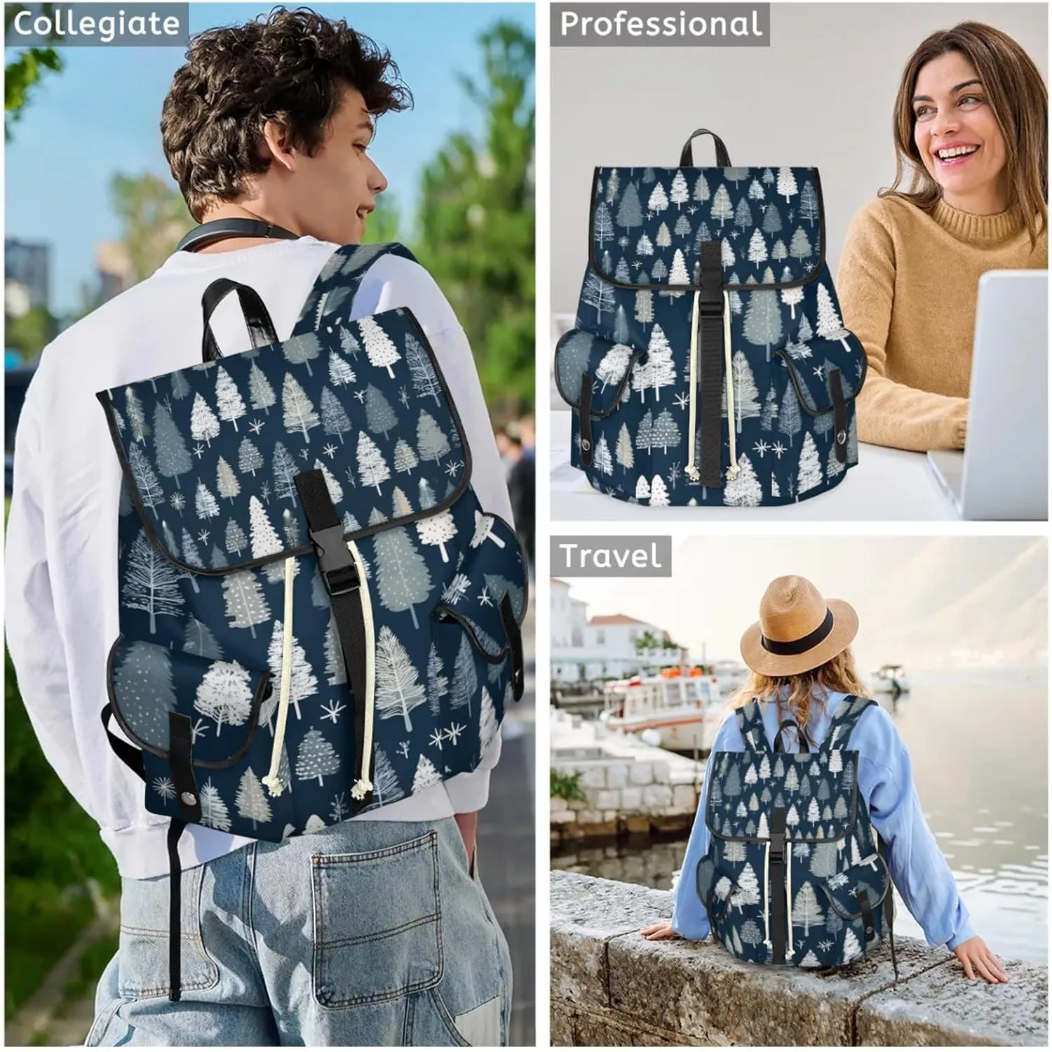 Honeybaby Vintage Waterproof Laptop Backpack for Men/Women Travel Essentials Backpack Expandable Carry On Bag with Anti-Theft Compartment Fits 15" Notebook Cute Tree