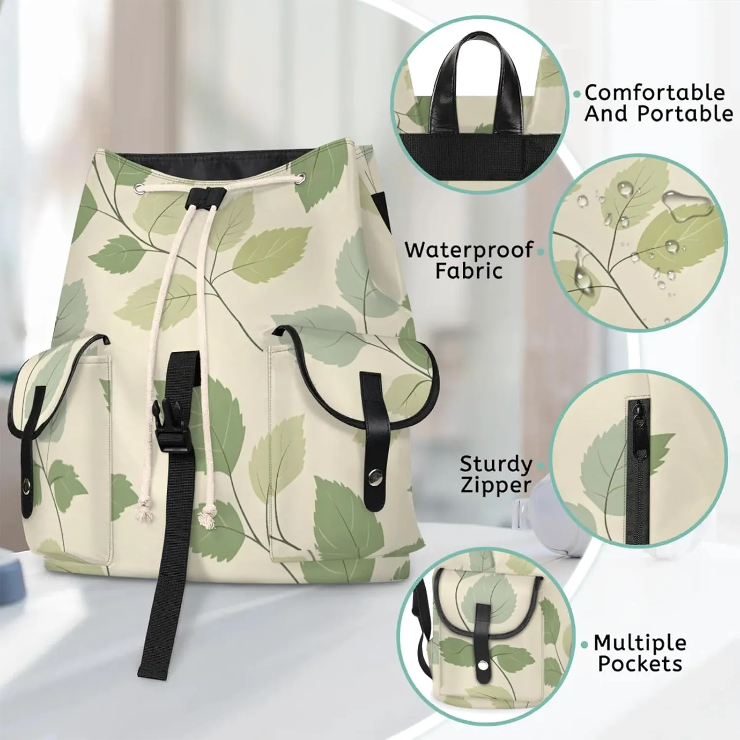 Honeybaby Vintage Waterproof Laptop Backpack for Men/Women Travel Essentials Backpack Expandable Carry On Bag with Anti-Theft Compartment Fits 15" Notebook Delicate Leaves