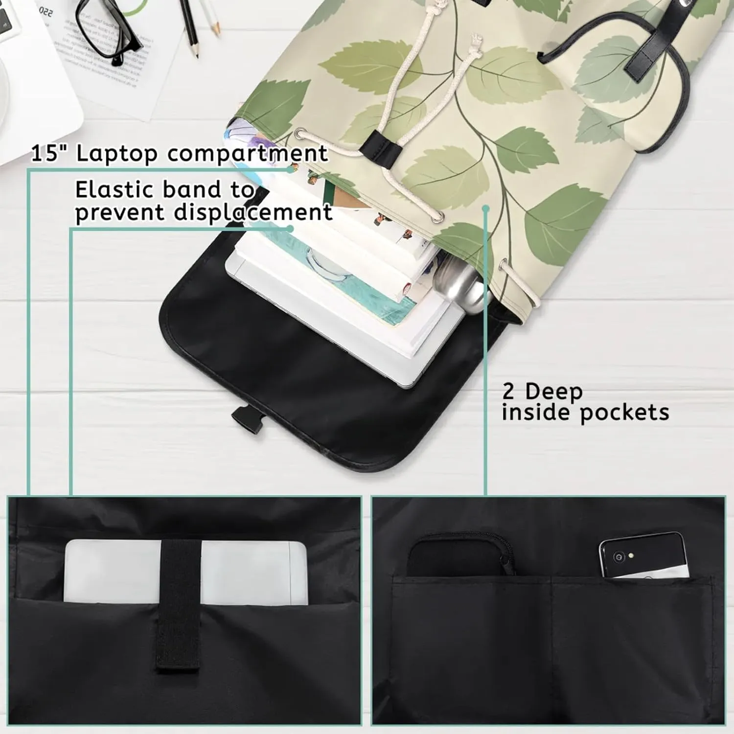 Honeybaby Vintage Waterproof Laptop Backpack for Men/Women Travel Essentials Backpack Expandable Carry On Bag with Anti-Theft Compartment Fits 15" Notebook Delicate Leaves