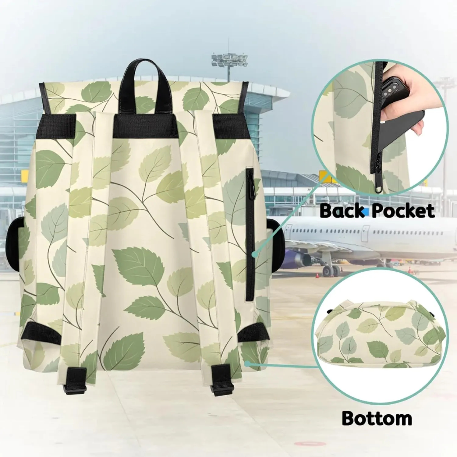Honeybaby Vintage Waterproof Laptop Backpack for Men/Women Travel Essentials Backpack Expandable Carry On Bag with Anti-Theft Compartment Fits 15" Notebook Delicate Leaves