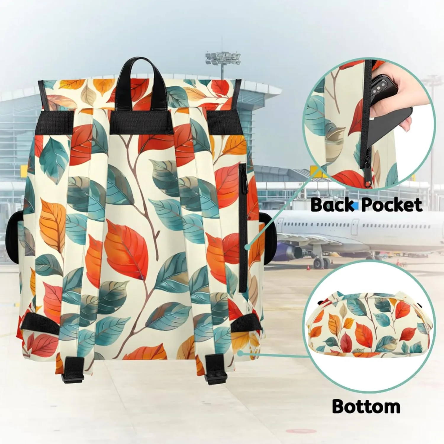 Honeybaby Vintage Waterproof Laptop Backpack for Men/Women Travel Essentials Backpack Expandable Carry On Bag with Anti-Theft Compartment Fits 15" Notebook Leaves Plant Theme
