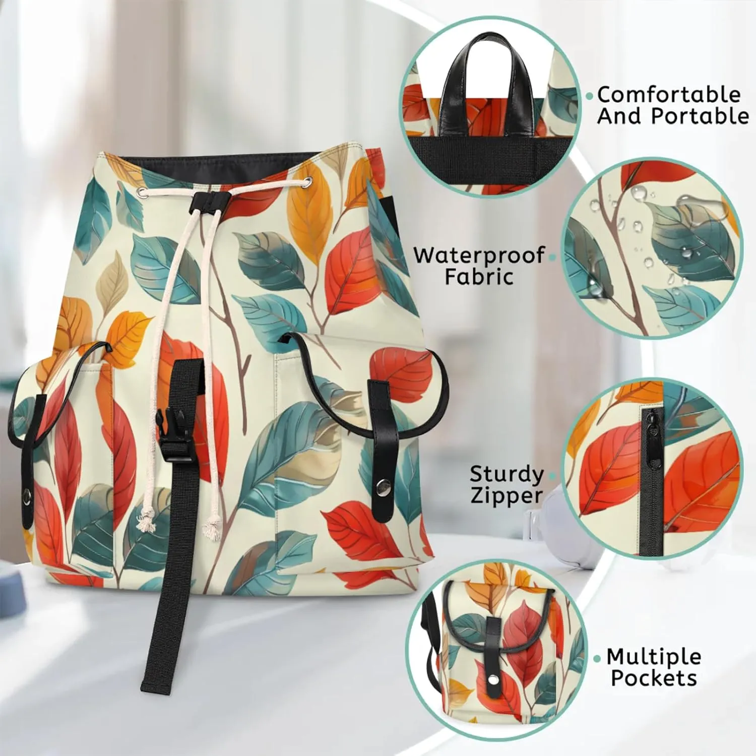Honeybaby Vintage Waterproof Laptop Backpack for Men/Women Travel Essentials Backpack Expandable Carry On Bag with Anti-Theft Compartment Fits 15" Notebook Leaves Plant Theme