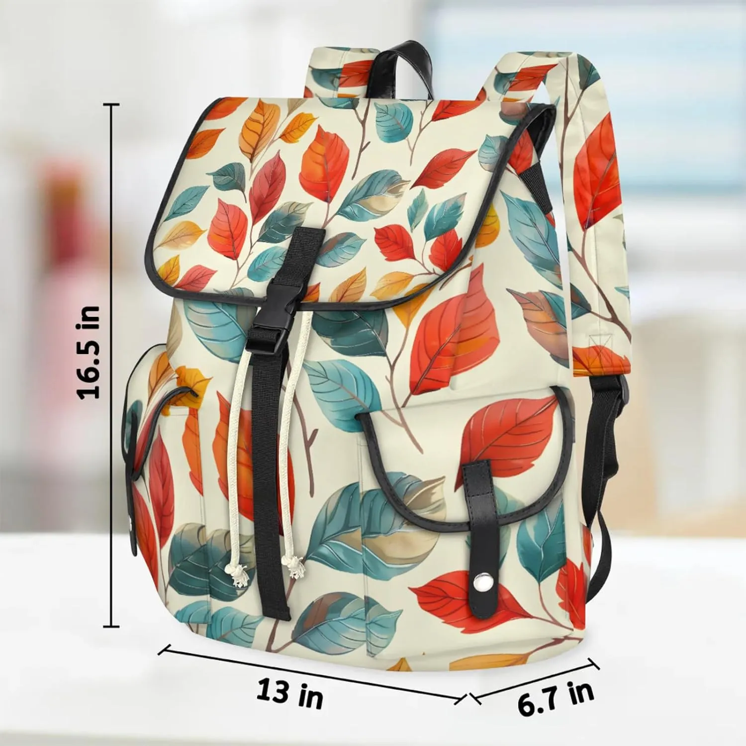 Honeybaby Vintage Waterproof Laptop Backpack for Men/Women Travel Essentials Backpack Expandable Carry On Bag with Anti-Theft Compartment Fits 15" Notebook Leaves Plant Theme