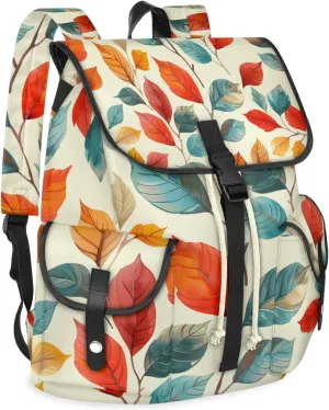 Honeybaby Vintage Waterproof Laptop Backpack for Men/Women Travel Essentials Backpack Expandable Carry On Bag with Anti-Theft Compartment Fits 15" Notebook Leaves Plant Theme