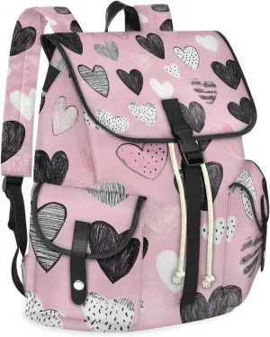 Honeybaby Vintage Waterproof Laptop Backpack for Men/Women Travel Essentials Backpack Expandable Carry On Bag with Anti-Theft Compartment Fits 15" Notebook Lovely Heart Print