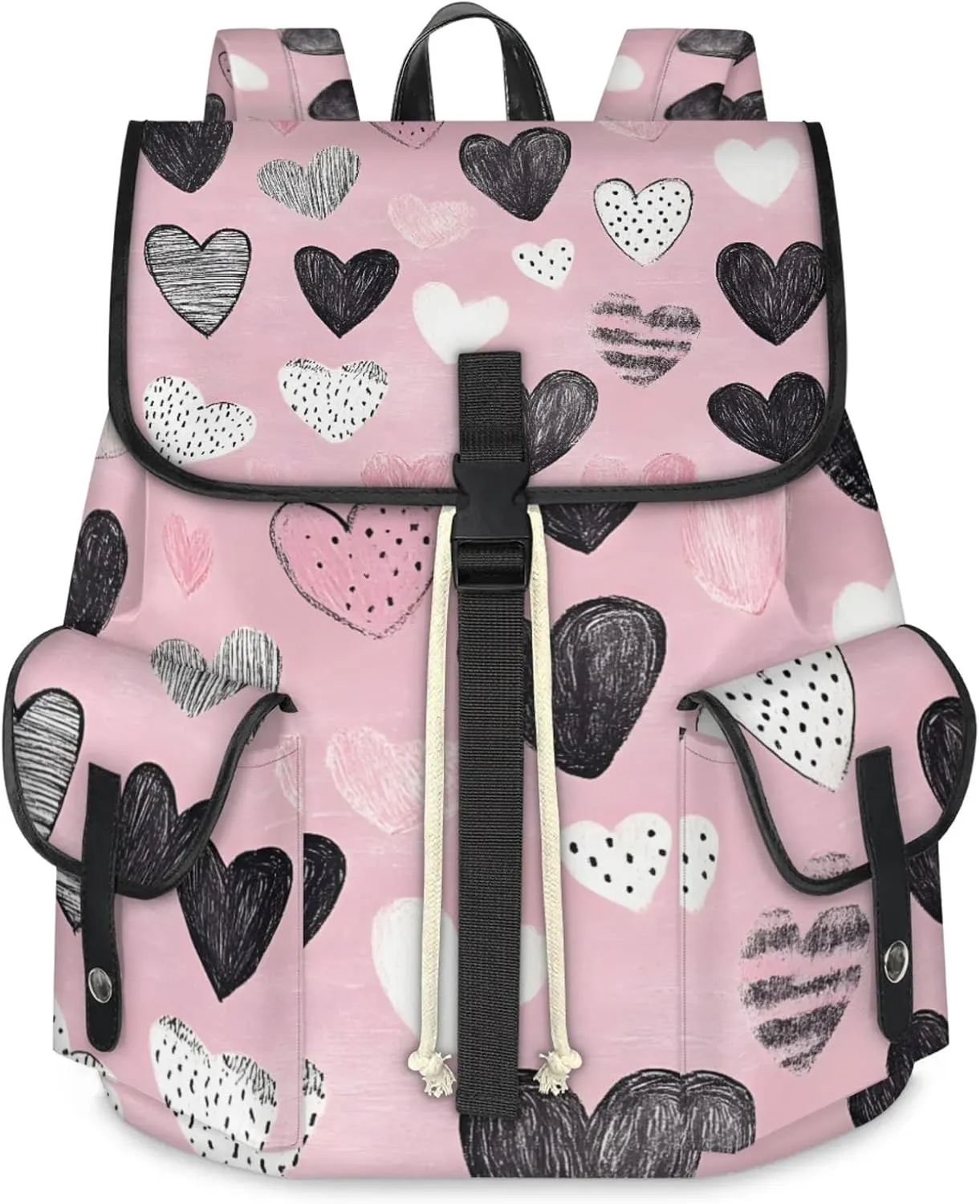 Honeybaby Vintage Waterproof Laptop Backpack for Men/Women Travel Essentials Backpack Expandable Carry On Bag with Anti-Theft Compartment Fits 15" Notebook Lovely Heart Print