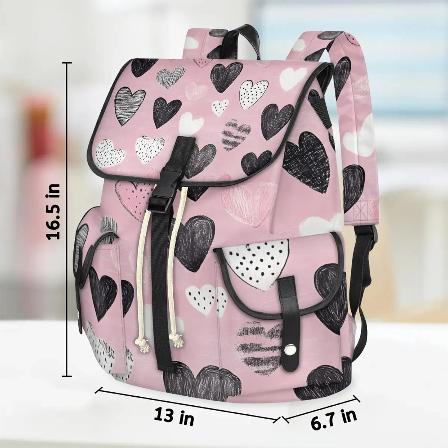 Honeybaby Vintage Waterproof Laptop Backpack for Men/Women Travel Essentials Backpack Expandable Carry On Bag with Anti-Theft Compartment Fits 15" Notebook Lovely Heart Print