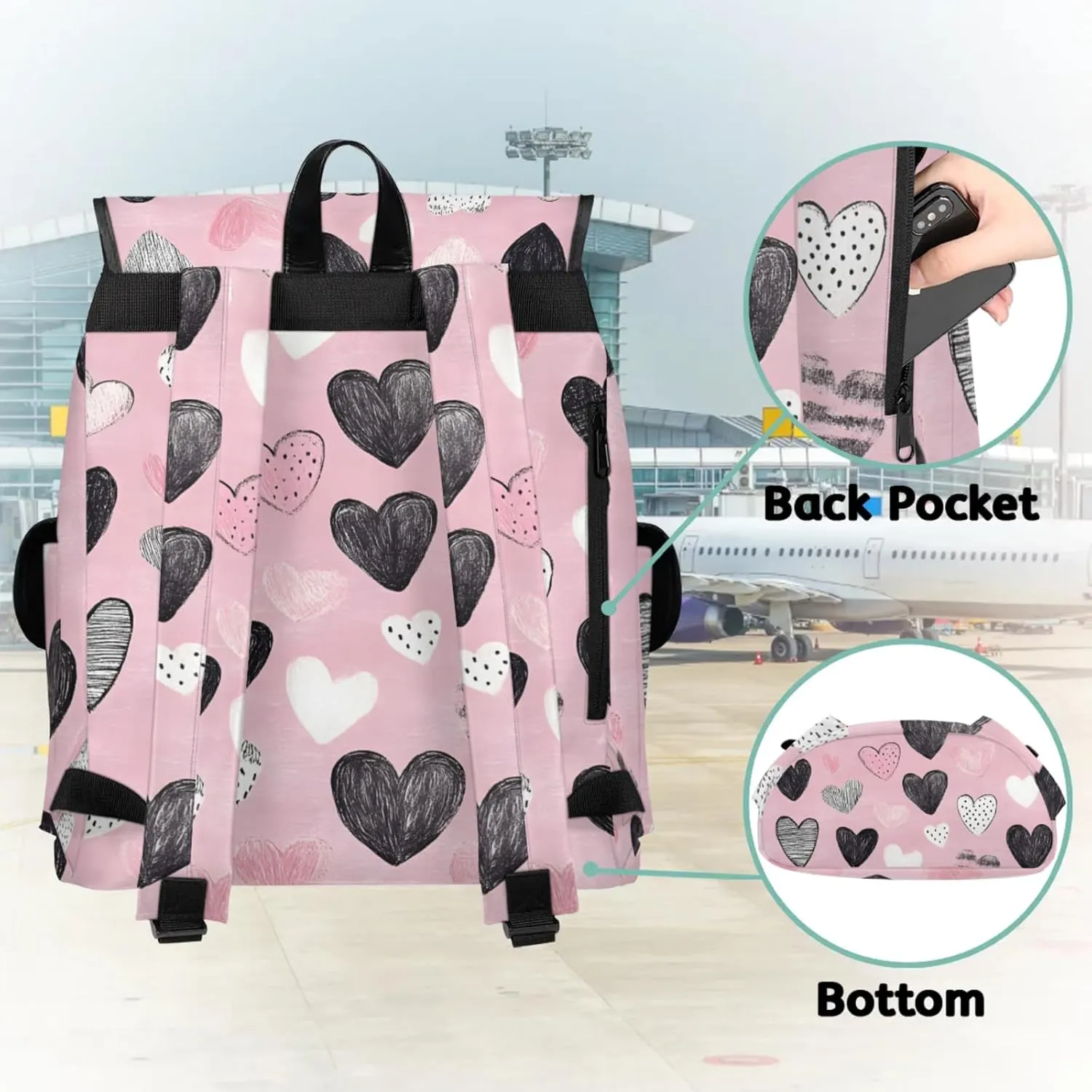 Honeybaby Vintage Waterproof Laptop Backpack for Men/Women Travel Essentials Backpack Expandable Carry On Bag with Anti-Theft Compartment Fits 15" Notebook Lovely Heart Print