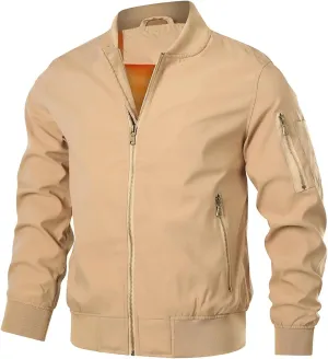HOOD CREW Men’s Bomber Jacket Lightweight Casual Stylish Spring Fall Windbreaker Zip Up Outwear Coat with Pockets