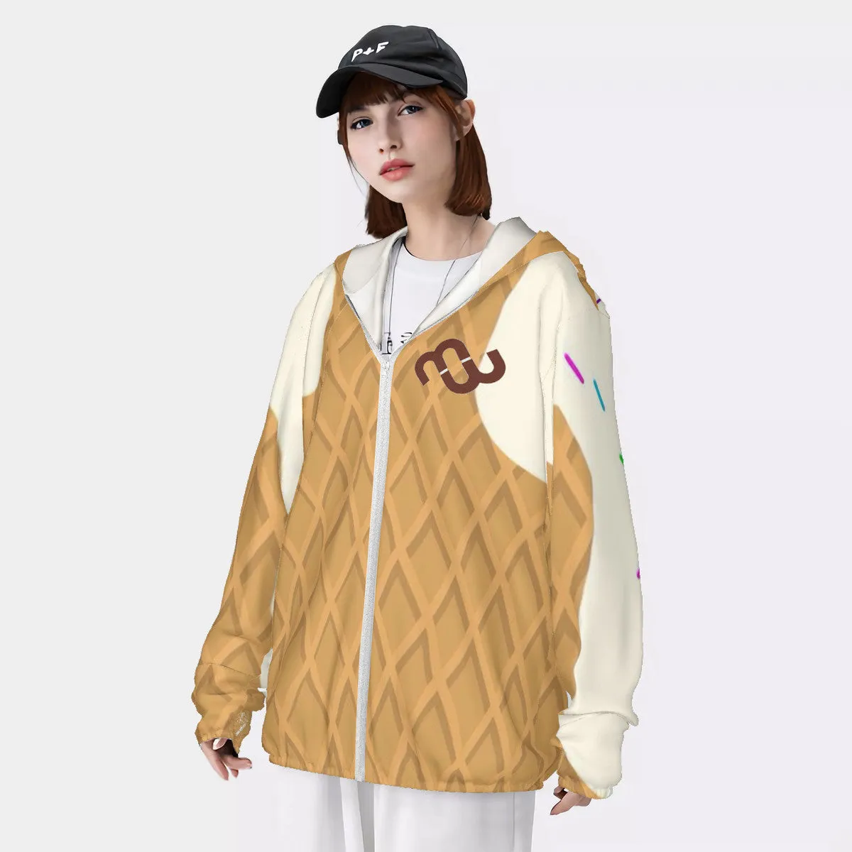 Hoodie Extra-large discount HC_F1 vanilla cone Protective Bushae Lightweight cream Sun Money ice Zipper Automated
