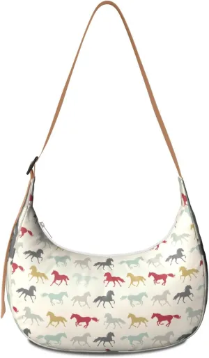 Horse Sling Crossbody Bag for Women Crescent Bag with Adjustable Strap Waterproof Nylon Pony Floral Shoulder Bag for Daily