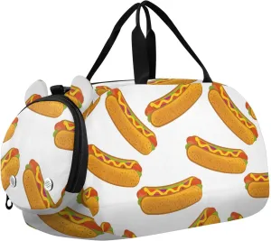 Hot Dog on White Background Gym Travel Duffel Bag with Shoe Compartment for Boys Girls - Gymnastics Sports Dance Football Travel Bag Teens Weekender Sleepover