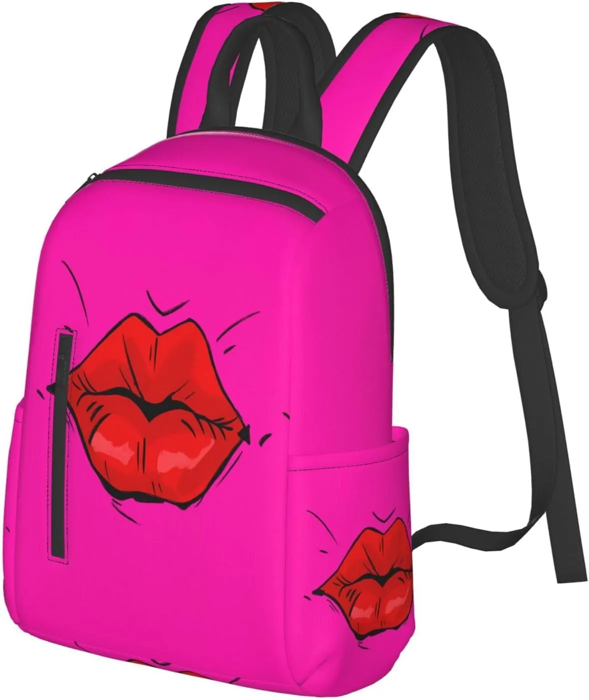 Hot Red Lips Kissing Casual Backpacks Large Capacity Laptop Backpack Sports Rucksack Travel Daypack Adjustable Shoulder Strap Work Bag for Outdoor Camping