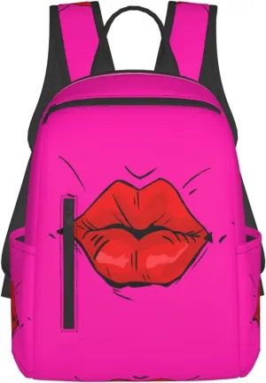 Hot Red Lips Kissing Casual Backpacks Large Capacity Laptop Backpack Sports Rucksack Travel Daypack Adjustable Shoulder Strap Work Bag for Outdoor Camping