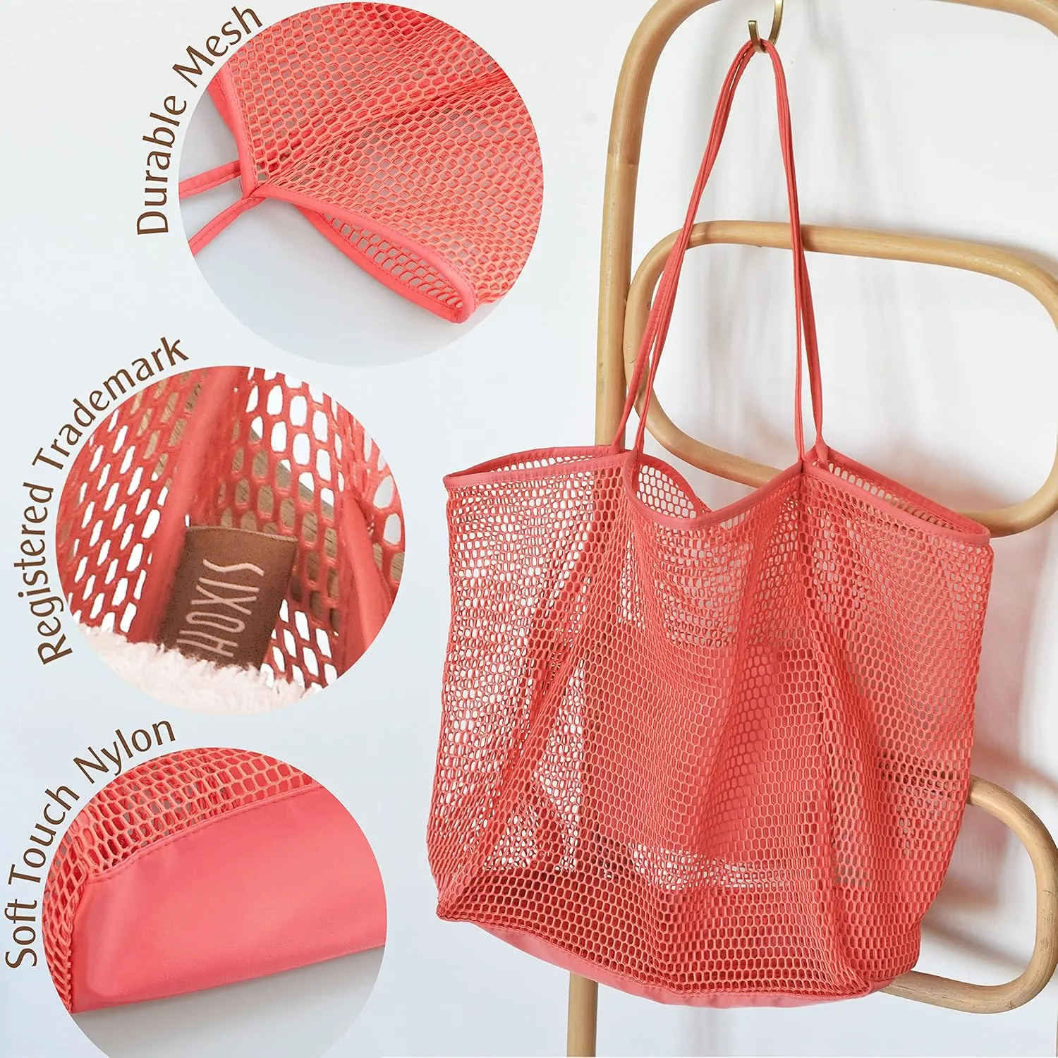 HOXIS Mesh Beach Tote Womens Shoulder Handbag