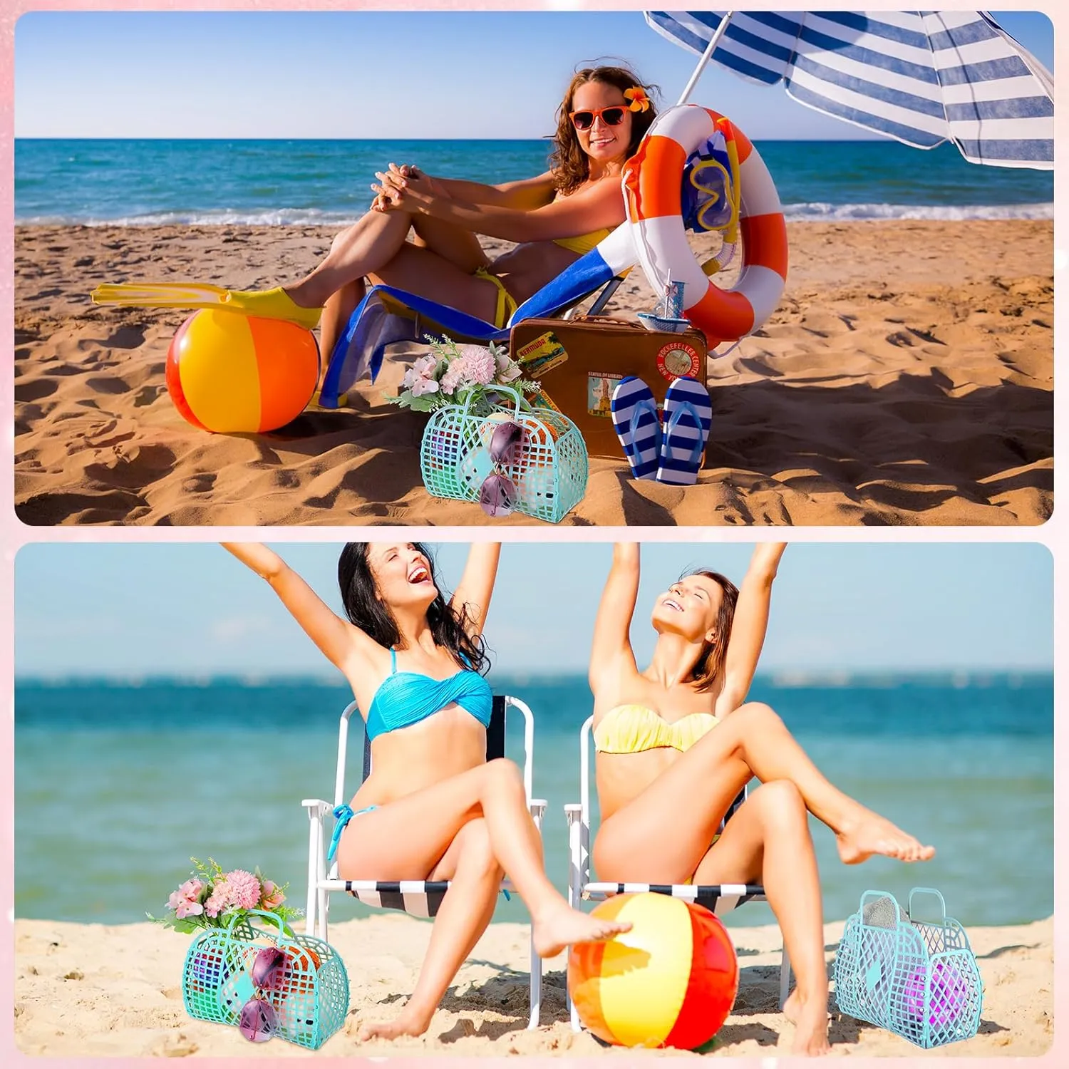 Hsei 16 Pcs Girls Jelly Purse Bags Easter Basket Reusable Jelly Beach Bag Plastic Beach Tote Gift Basket for Kid Girl