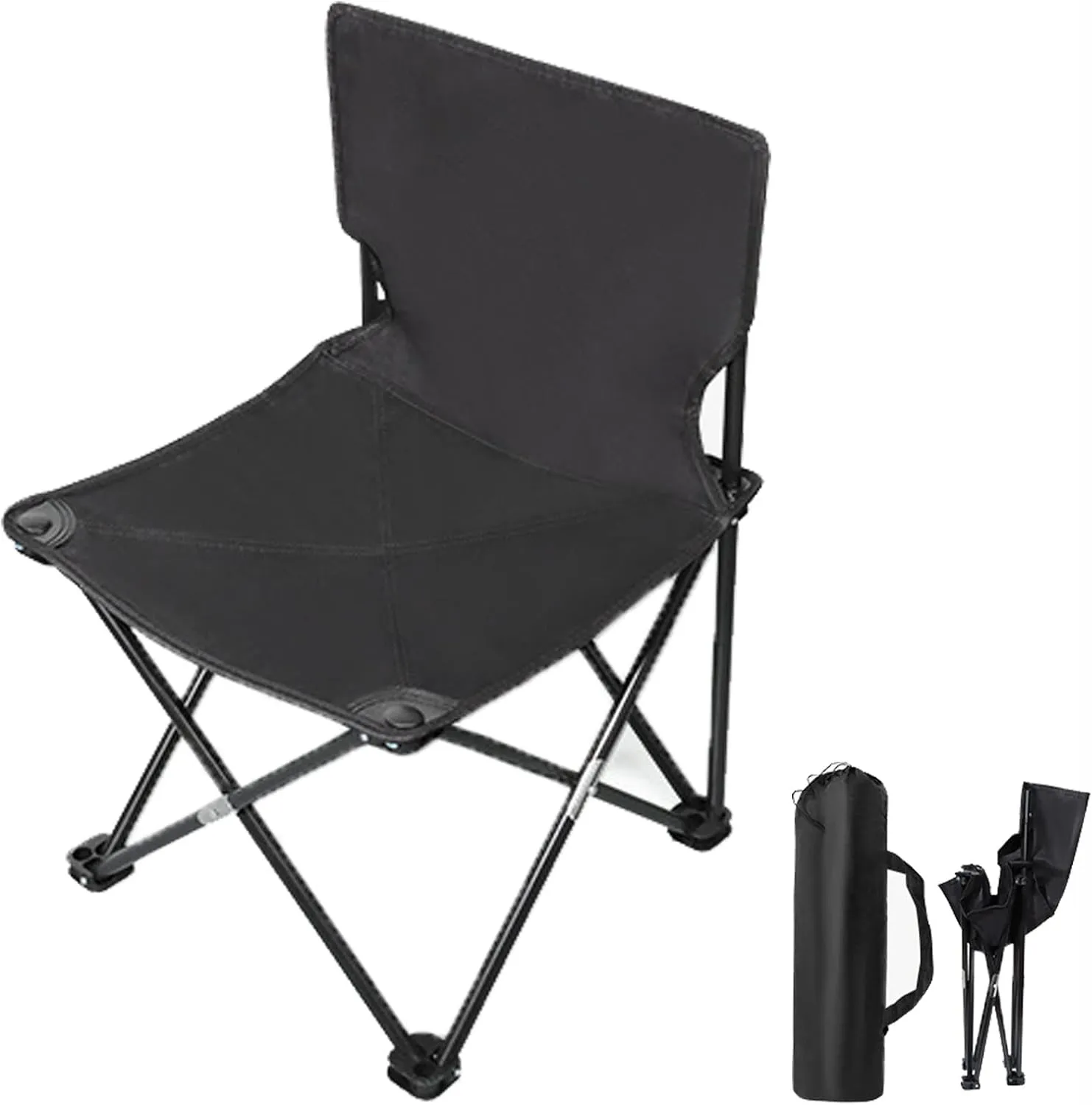 HUHJYUGE Outdoor Folding Camping Chairs, Heavy Duty Portable Camping Chairs, Folding Beach Chair with Side Pocket, Breathable Tearing Resistance, for Beach, Fishing, Trip (Black 42cm)