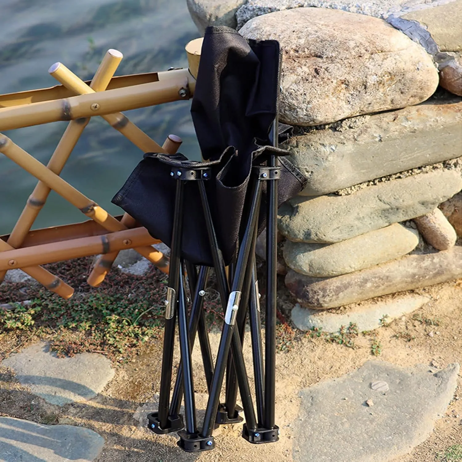 HUHJYUGE Outdoor Folding Camping Chairs, Heavy Duty Portable Camping Chairs, Folding Beach Chair with Side Pocket, Breathable Tearing Resistance, for Beach, Fishing, Trip (Black 42cm)