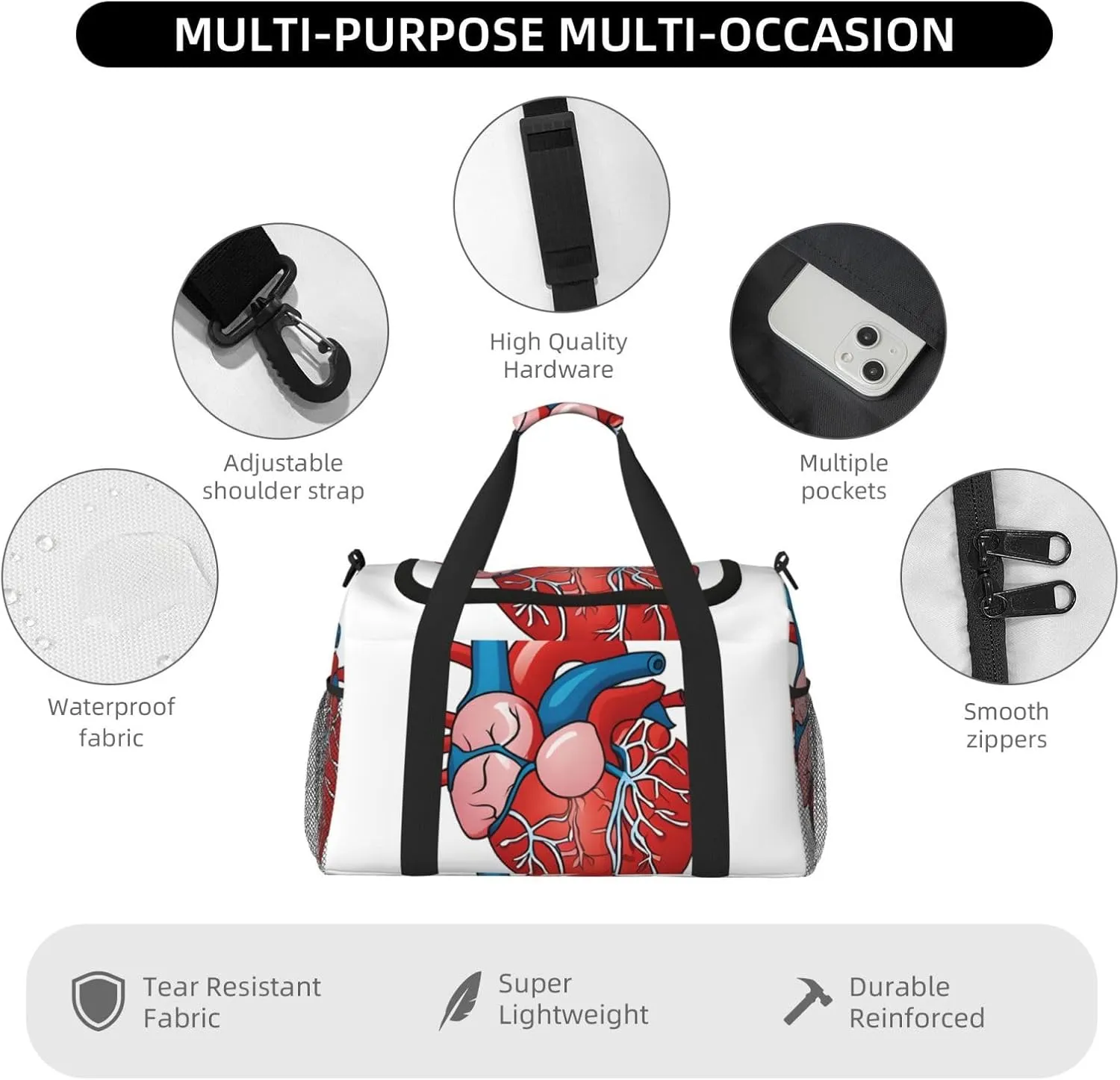 Human Anatomy Heart Chart Durable Portable Crossbody Travel Bag, A Good Companion For Long-Distance Travel