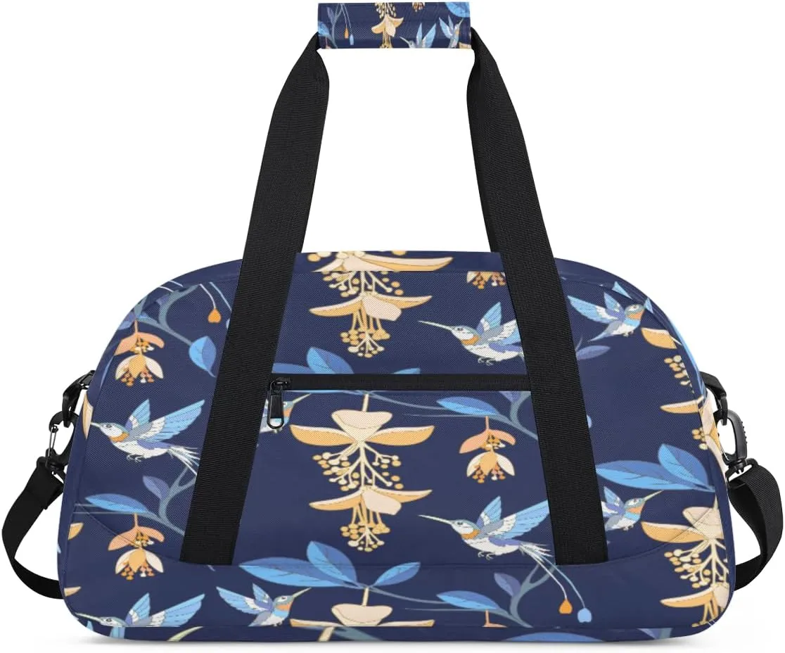 Hummingbird Gym Duffel Bag for Men Women Hanging Orchid Sports Tote Bag with Adjustable Shoulder Strap for Dance Gymnastics Traveling Outdoor Camping Overnight Stay