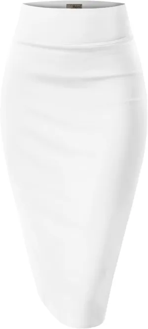 Hybrid & Company Women Elastic High Waist Bodycon Work Business Pencil Skirt
