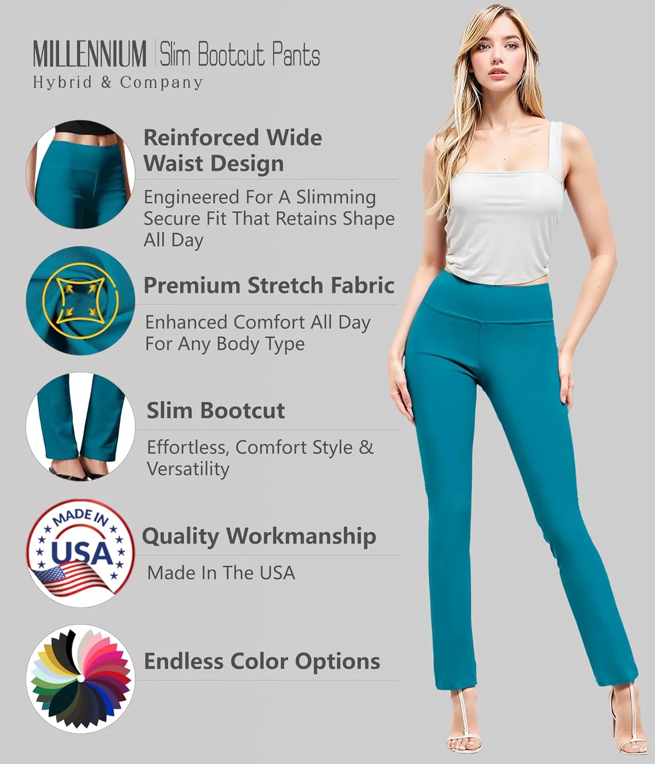 Hybrid & Company Womens Business Millennium Slim Bootcut Pants